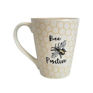 Spectrum Designz Bee Positive Mug Cream And Gold Ceramic Tall 17 oz